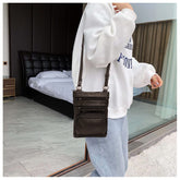 Real Leathers X-Large Crossbody Zippered Purse - 3 Front Pockets,2 back Pockets Shoulder bag for Women Adjustable Strap TASSINI (Coffee)